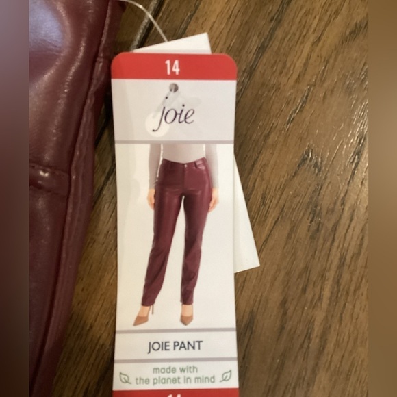 Joie Limited Edition faux leather high rise straight leg Pants 14 burgandy new - Picture 4 of 7